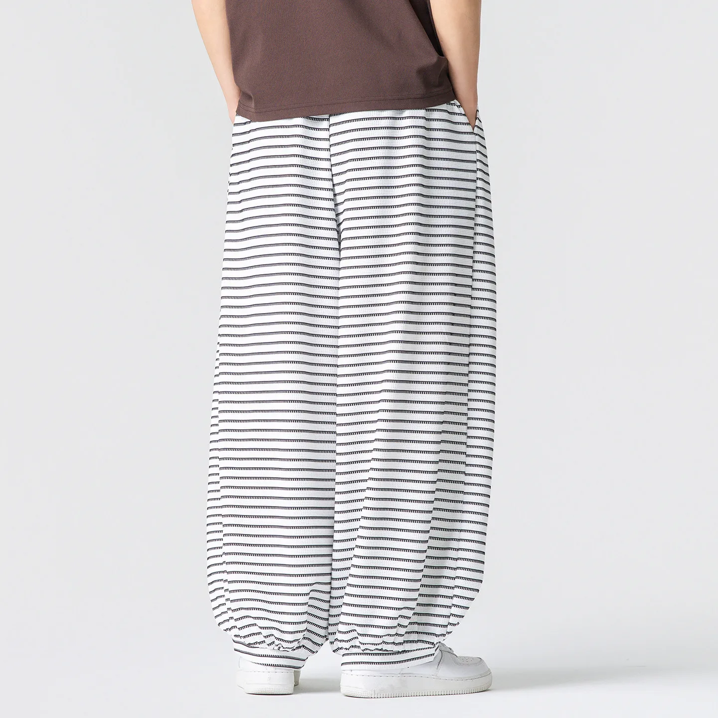 Summer Men's Striped Wide Leg Pants Straight Hip Hop Streetwear Casual Pants Men Fashion Drawstring Loose Couple Harem Trousers