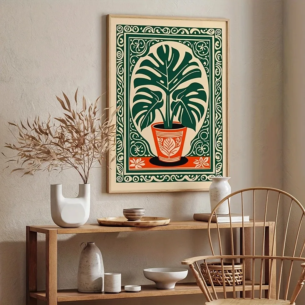 البوهيمي Monstera نبات قماش طباعة الرجعية النباتات الاستوائية الورقة الخضراء الجدار ملصق فني لغرفة المعيشة الحديثة مزرعة ديكور المنزل