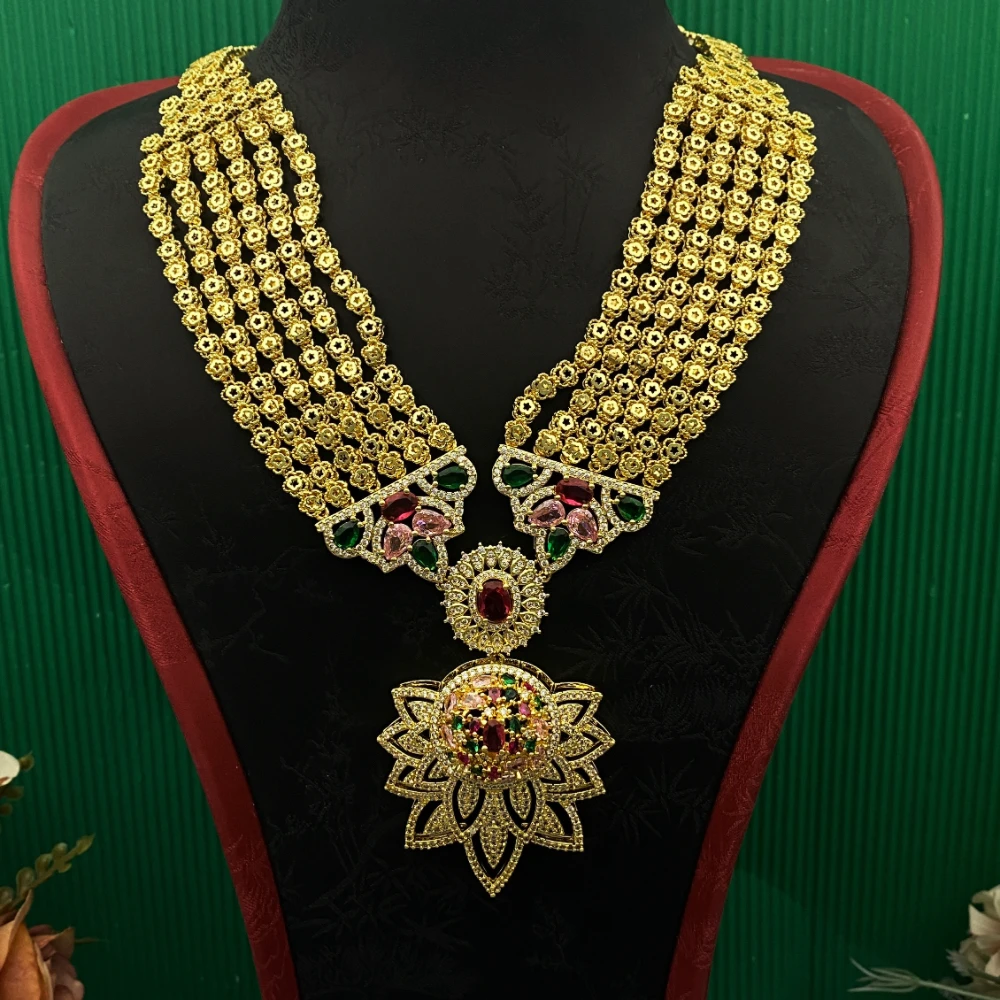 JRH Dubai Luxury Wedding Jewelry Set Zircon Gold Plated 4pcs Women's Necklace Earrings Ring Bracelet