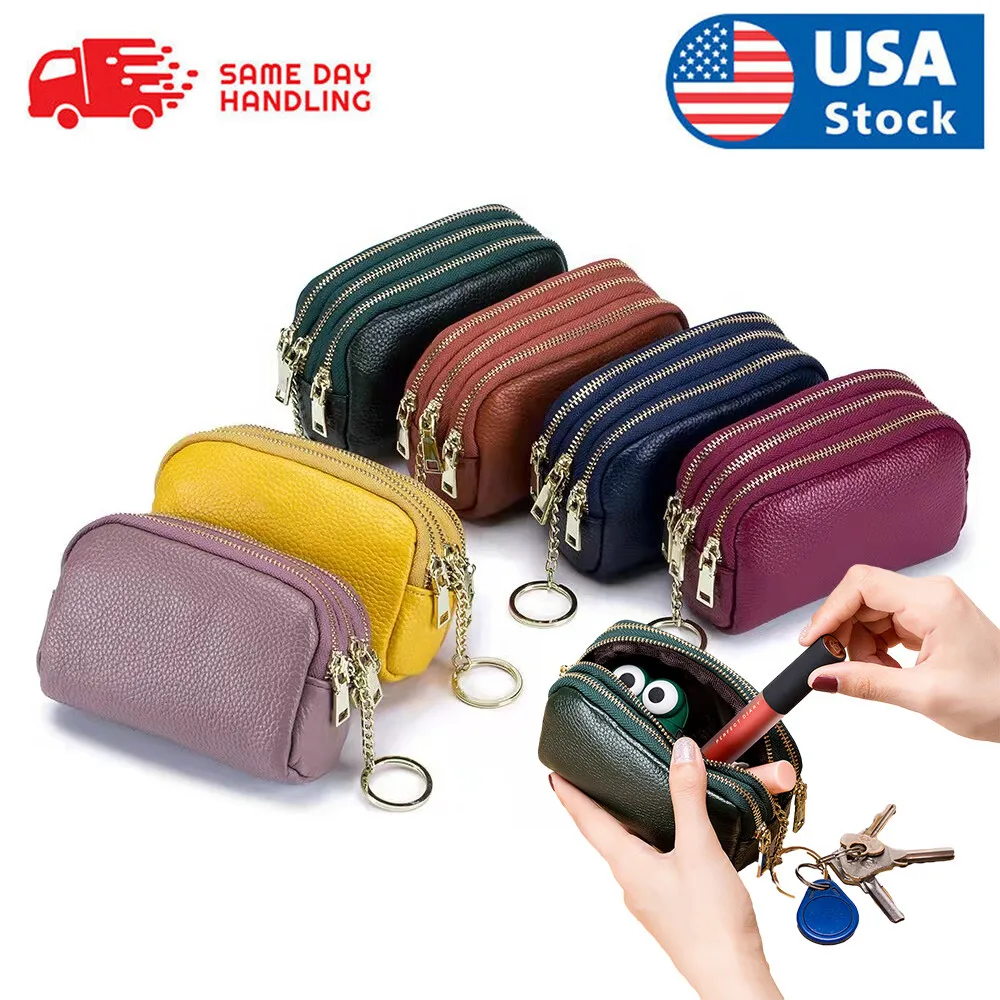 

Women’s Leather Wallet Cash Card Bag Large Capacity Coin Purse Zipper Hangbag with Keychain Multi-card Slot ID Card Wallet