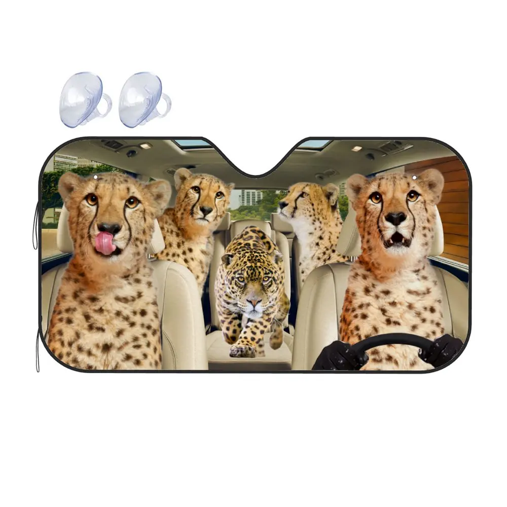 Clouded Leopard Driving Car Interior Front Windshield Sun Shade,Animal Cheetah Sunshade for Truck SUV- Blocks Uv Rays Protector