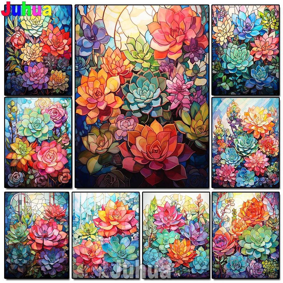 Full Square/Round Diamond Mosaic Succulent Plant Diy Diamond Painting Needlework 5DPuzzle Embroidery Colorful Flowers Home Decor