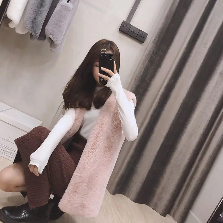 2024 Female Faux Rabbit Fur Vest Women Sleeveless Fake Fur Vest Gray Outerwear Multi-size Short Waistcoat Autumn Winter QY254