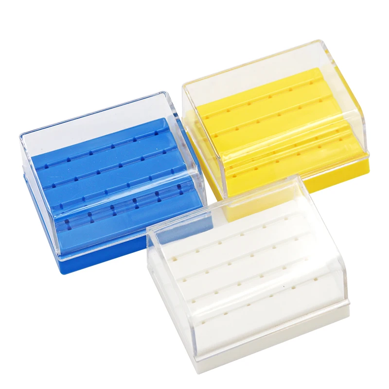 10Pcs 24 Holes Dental Bur Holder Disinfection Carbide Burs Block Drills Case Box Blue/White/Yellow for Dentist Lab Equipment