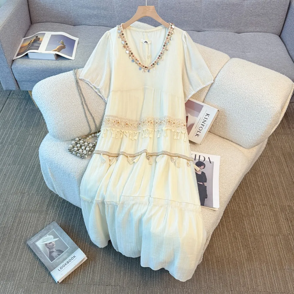 

Элегантная винтажная одежда с v-образным вырезом и короткими рукавами, тонкая фея, вечерняя уличная одежда больших размеров, женская одежда