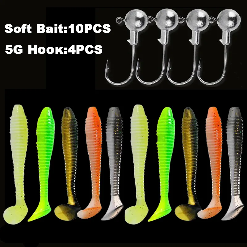 10pcs/30pcs Soft Fishing Lures Kit Silicone Lure Set Artificial Bait Worm with Crank Jig Head Hook