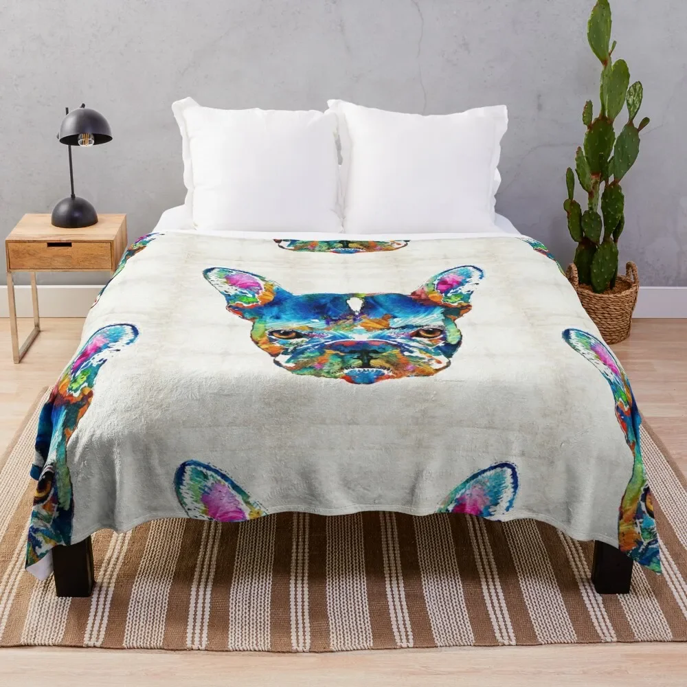 カラフルなフレンチ ブルドッグ犬アート シャロン カミングスによるスローブランケット装飾ソファブランケットベッド用毛皮ブランケット