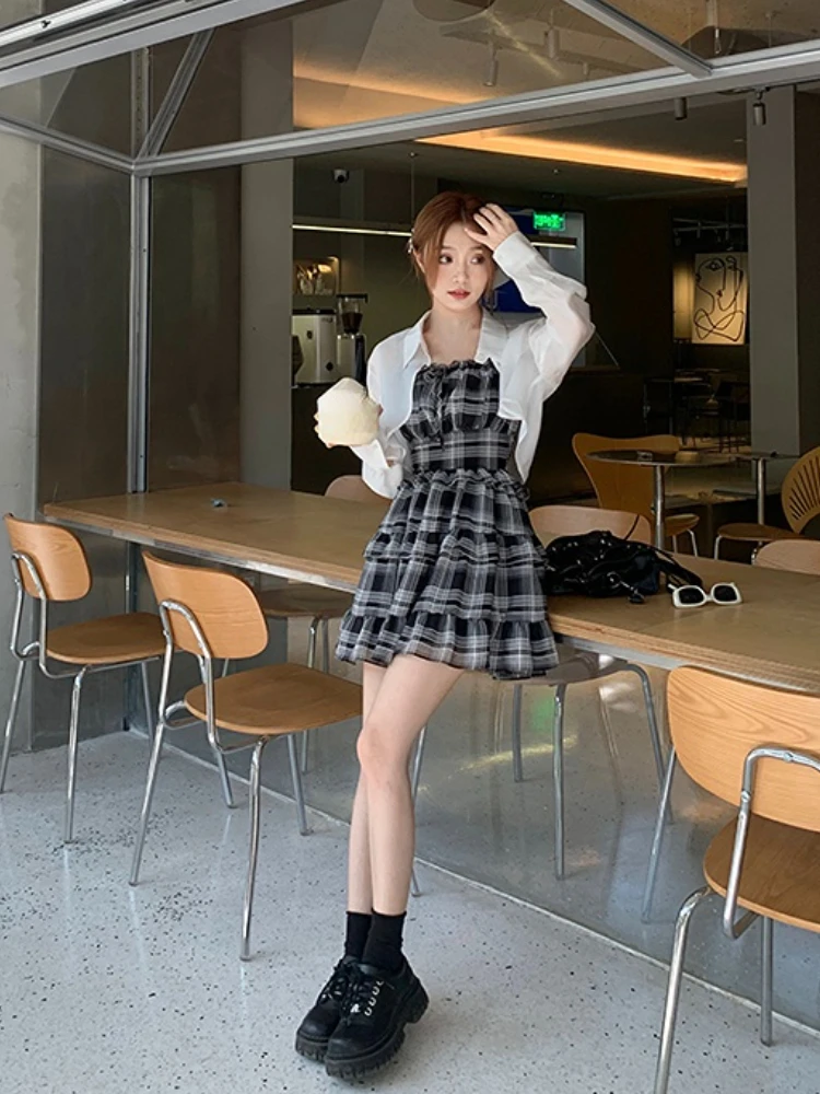 2023 Summer Sweet Sexy Plaid Strap Dress Women Kawaii Clothing Y2k Mini Dress Y2k Evening Short Party Dress Korean Fashion Chic