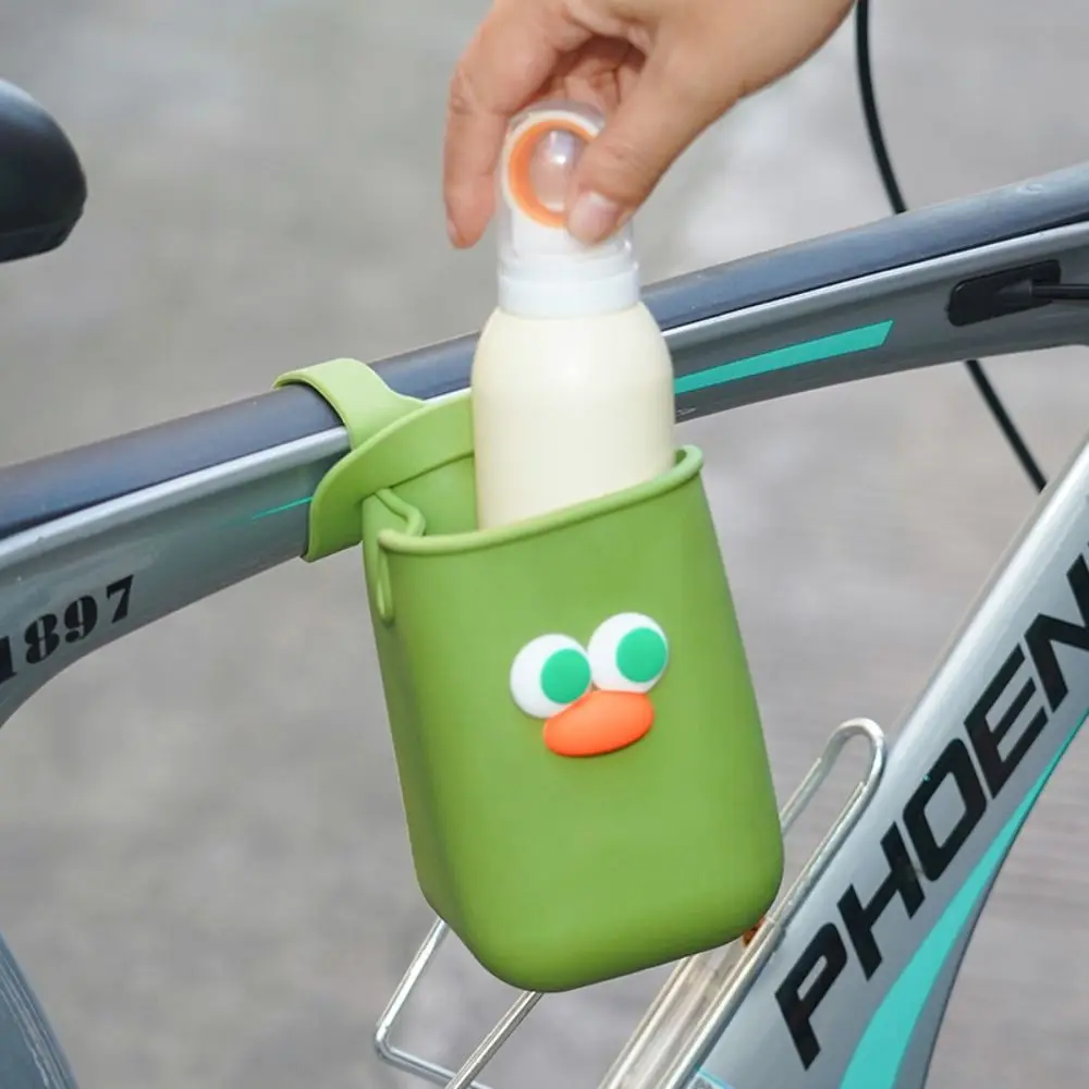 Cute Silicone Cup Holders Large Capacity Portable Kitchen Storage Bag Bottle Storage Bag Cartoon Face Bicycle Bottle Holder Bath