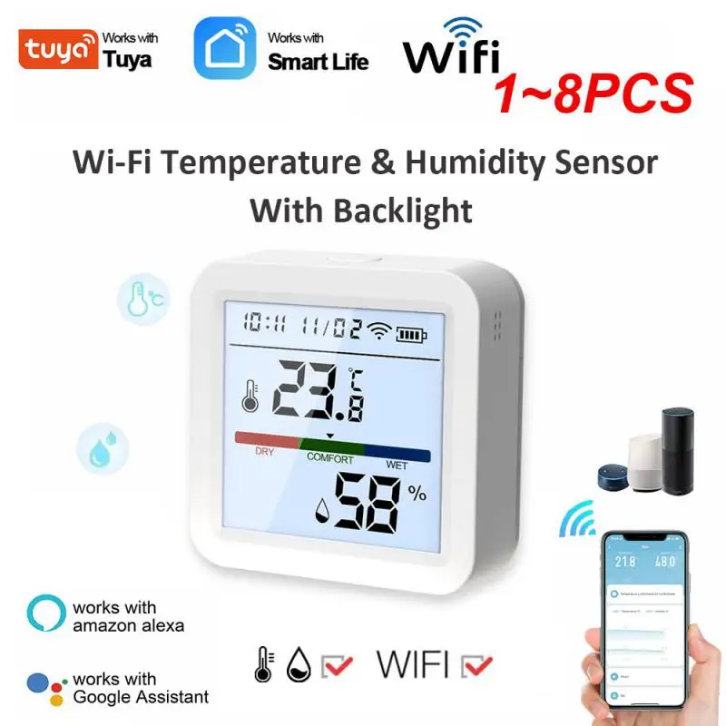 

1~8PCS Tuya Smart WIFI Temperature And Humidity Sensor Indoor Hygrometer Thermometer With LCD Display Support Alexa