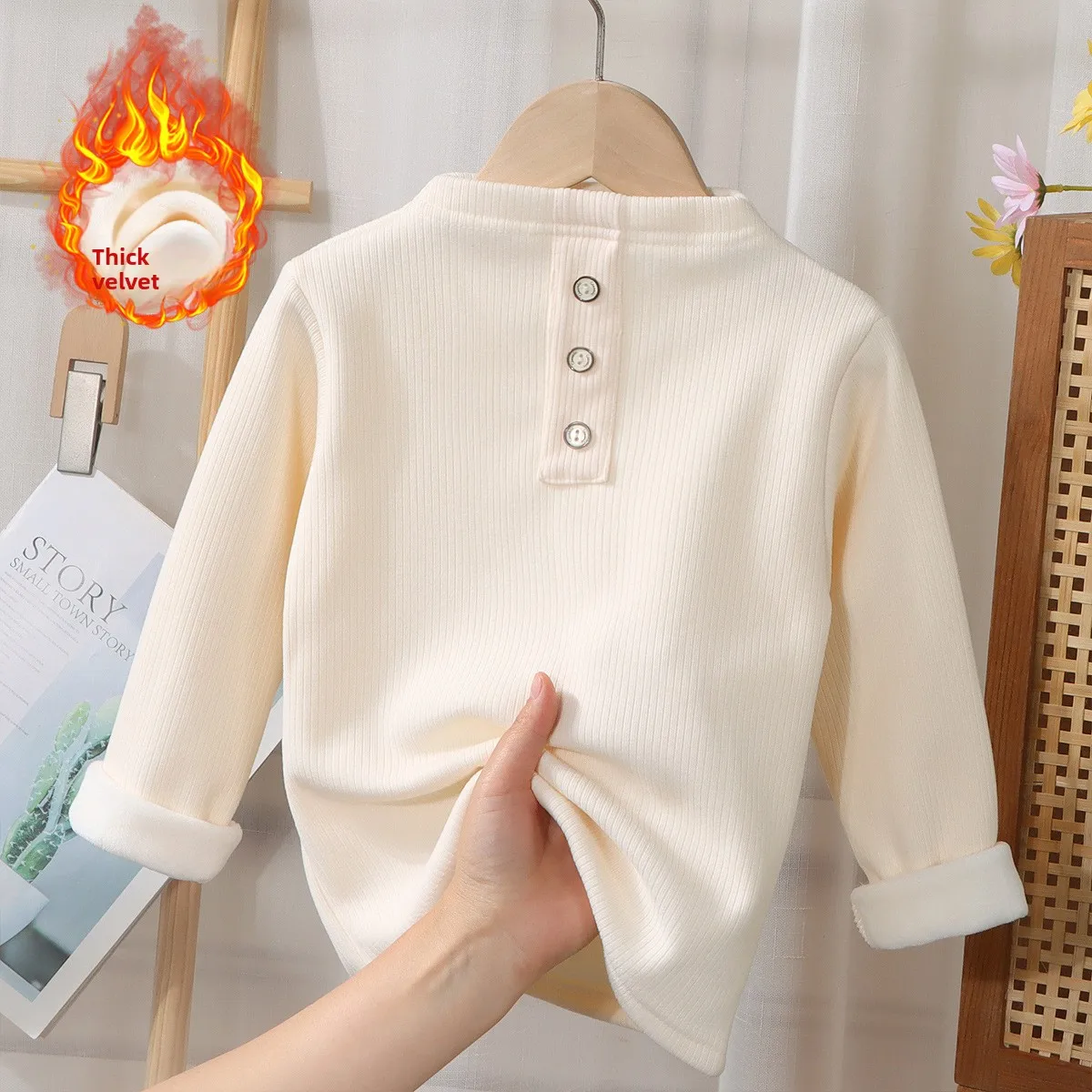 Fleece-gefütterter Baby-Body für Kleinkinder, Winter, dick, halber Hals, Thermo-Unterhemd, einfarbig, warme Basisschicht für Babyjungen und -mädchen – Detail 5