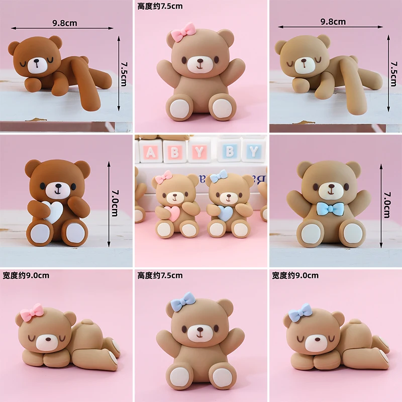 Netflix Cake Decoration Bear Ornament Pink Blue Cartoon Bear Doll Boys And Girls Cake Topper First Birthday Gender Reveal Party