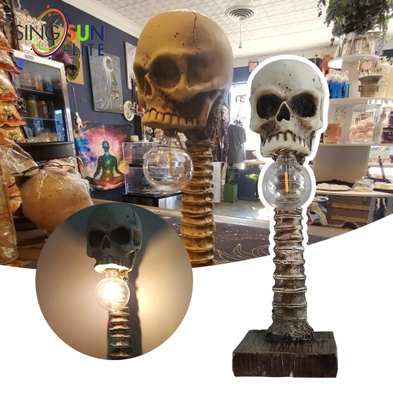 Phone Holder Skull Skeleton Lamp Horror 3D Statue New Table Light Creative Party Ornament Prop Home Bedroom Decoration Scary