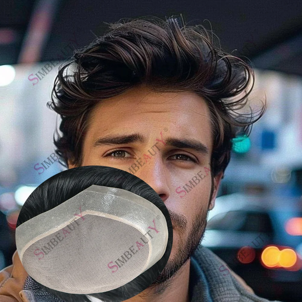 

Незаметный мужской парик-накладка MONO PU из натуральных черных волос, прочный мужской протез для замещения волос при облысении, система замещения волос на моноленточной основе