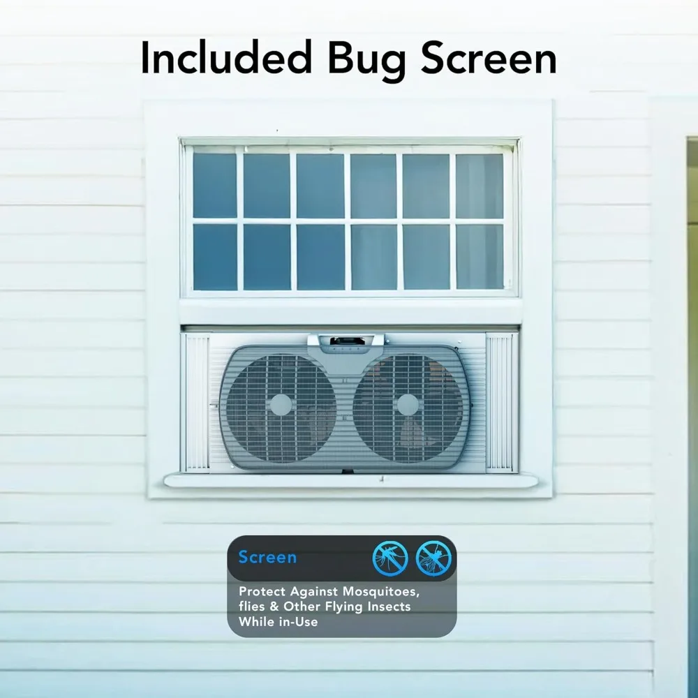 Window Fan for Bedroom, 9 inch 3 Speed Dual Fans with Auto-Locking Expanders, Window Exhaust Fan, Removeable Bug Screen