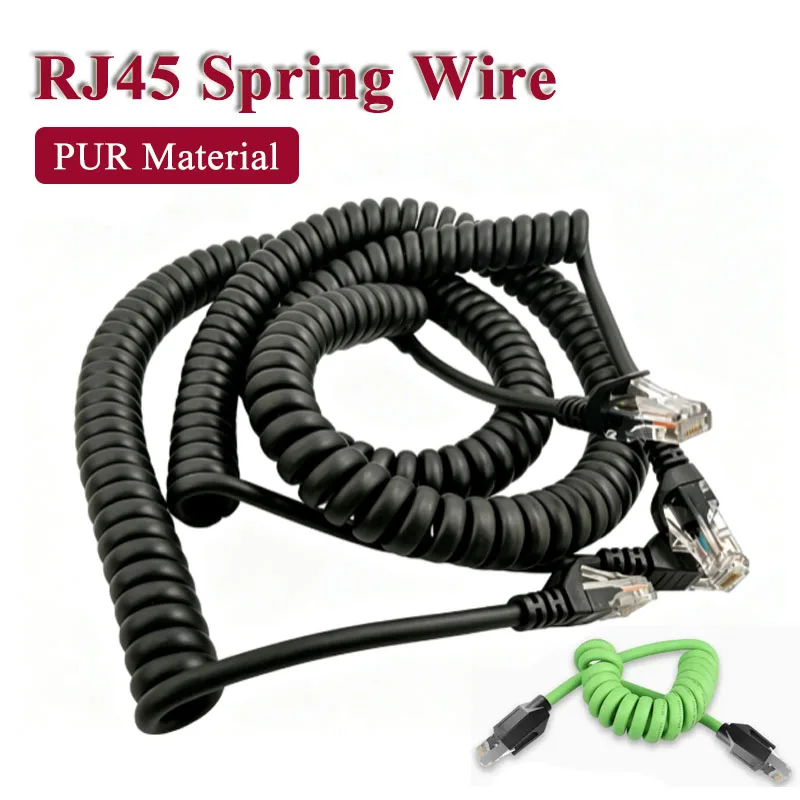 RJ45 PUR Spiral Spring Cable Shielded RJ45 8Pin Kilomega Network Ethernet Wire Camera CA6TA 8-core Male To Male Industry Line