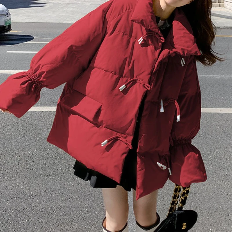 Women's Winter Cotton Coat, New Small-sized Duffle Toggle Thickened Loose Warm Puffer Jacket Cotton Outerwear