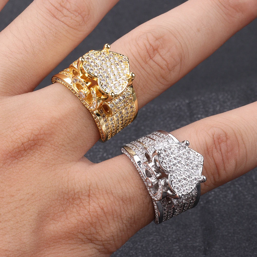 

ICECHARMI Heart Cubic Zirconia Ring Iced Out Trendy Accessories For Men Women Luxurious Hiphop Style Special Interest Jewelry