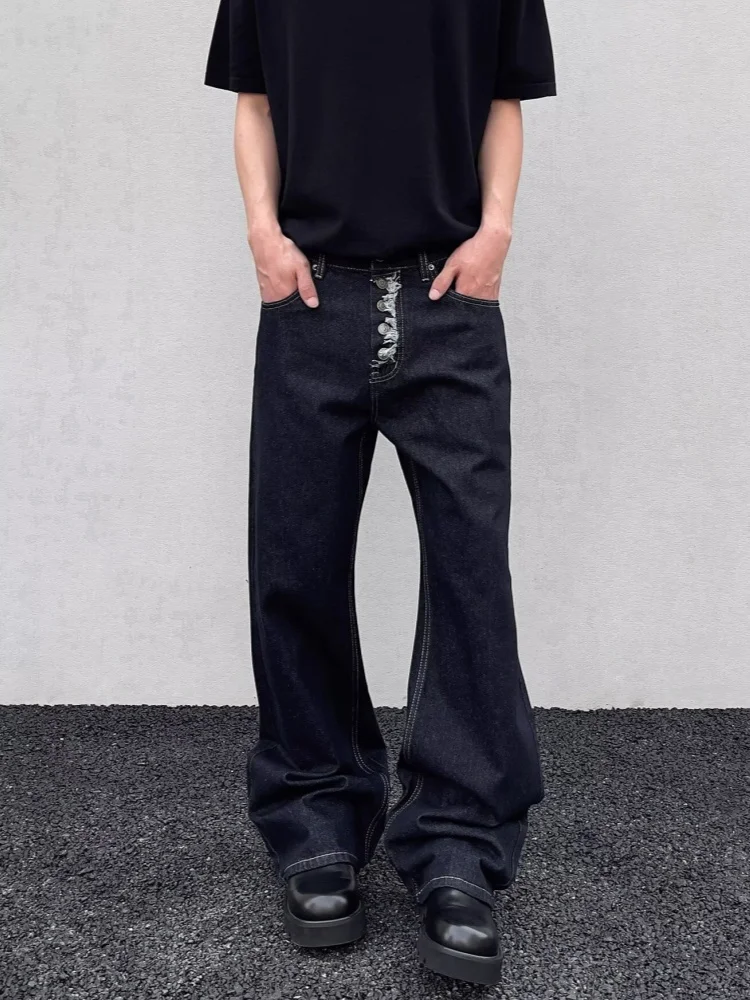 

2025 Ropa Y2K, новые модные черные мешковатые джинсы на пуговицах, брюки для мужчин, одежда, прямые повседневные хлопковые длинные брюки Moda Hombre