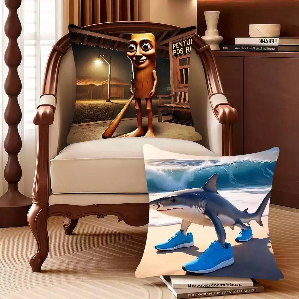 

Tungs Tung Sahur Tralalero Tralala Funny Pillow Case Decor Protective Covers Comfortable Soft For Sofa Living Room Home Office