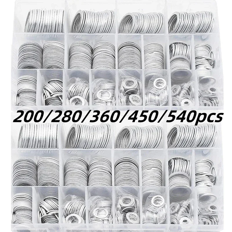 200/280/360/450/540pcs Aluminum Flat Washer Kit M6 M8 M10 M12 M14 M16 M18 M20 M22 M24 Oil Drain Plug Gaskets