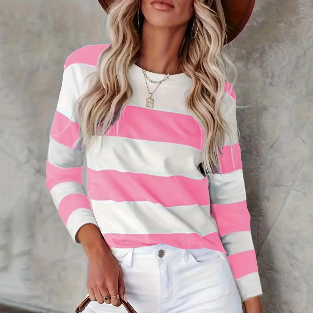 Super-soft Women Tops Striped Color Block Women's Pullover Tops Casual Blouse Long Sleeve Sweatshirt Oversized Fall for Daily