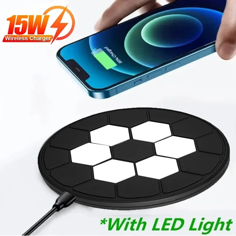 15W Wireless Charger Pad Type-C Port Wireless Charging Station For iPhone 16 15 14 13 Pro Max Xiaomi Induction Fast Charging Pad