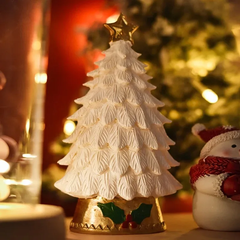 

Resin Christmas Tree Figurine Xmas Tree Table Centerpiece Desk Ornament for Home Living Room Bookshelf Holiday Decors