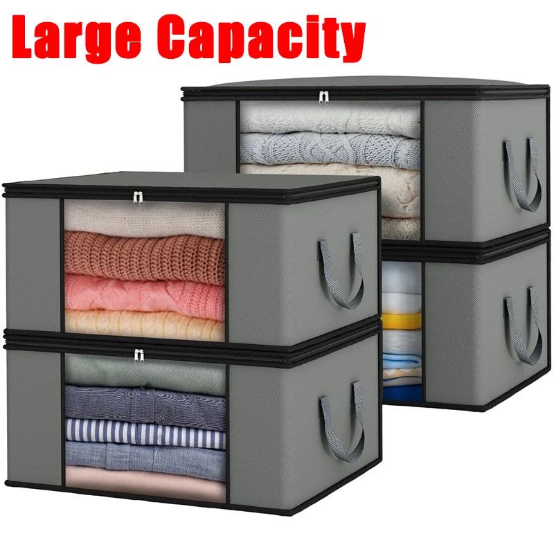 1-8PCS Large Capacity Clothing Organization Storage Bag Foldable Nonwoven Blanket Organizer Dustproof Storage Bag