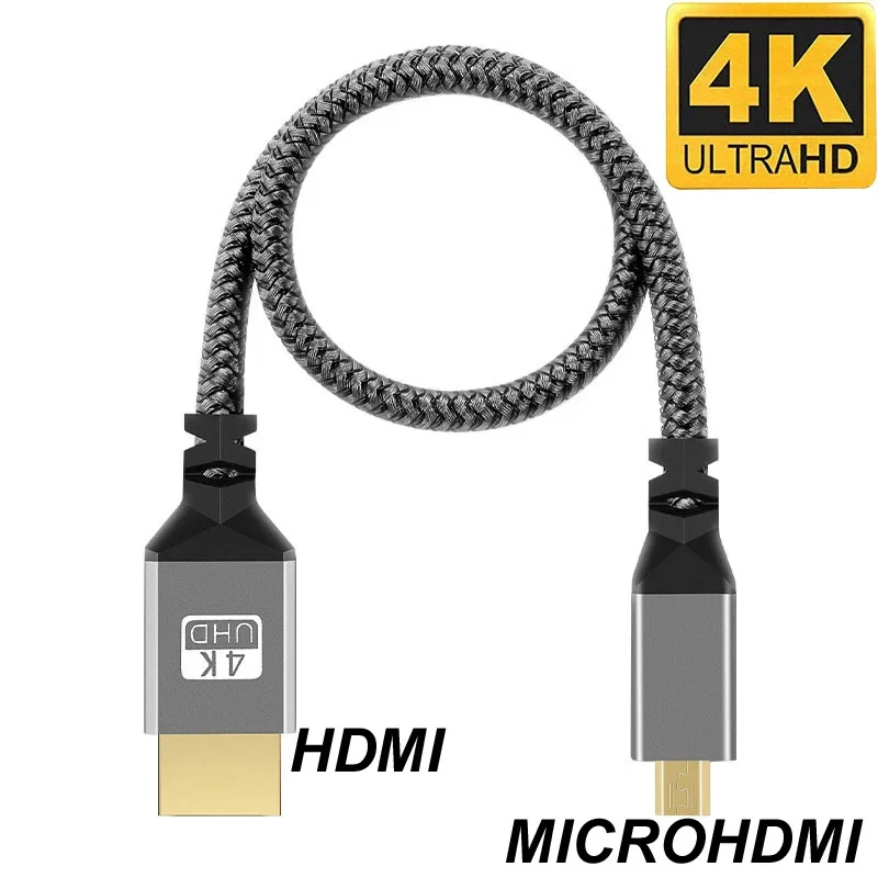 1M/1.5M/2M/3M/5M nylonowy warkocz HD 4K @ 60HZ kompatybilny HDMI do mikrohdmi rozszerzenie MICRO HDMI wtyk męski na męski kabel do HDTV PS4