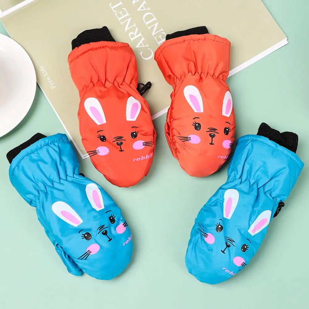 Fashion Windproof Cartoon Rabbit Children Boys Girls Kids Ski Gloves Thick Warm Sports Mittens Waterproof