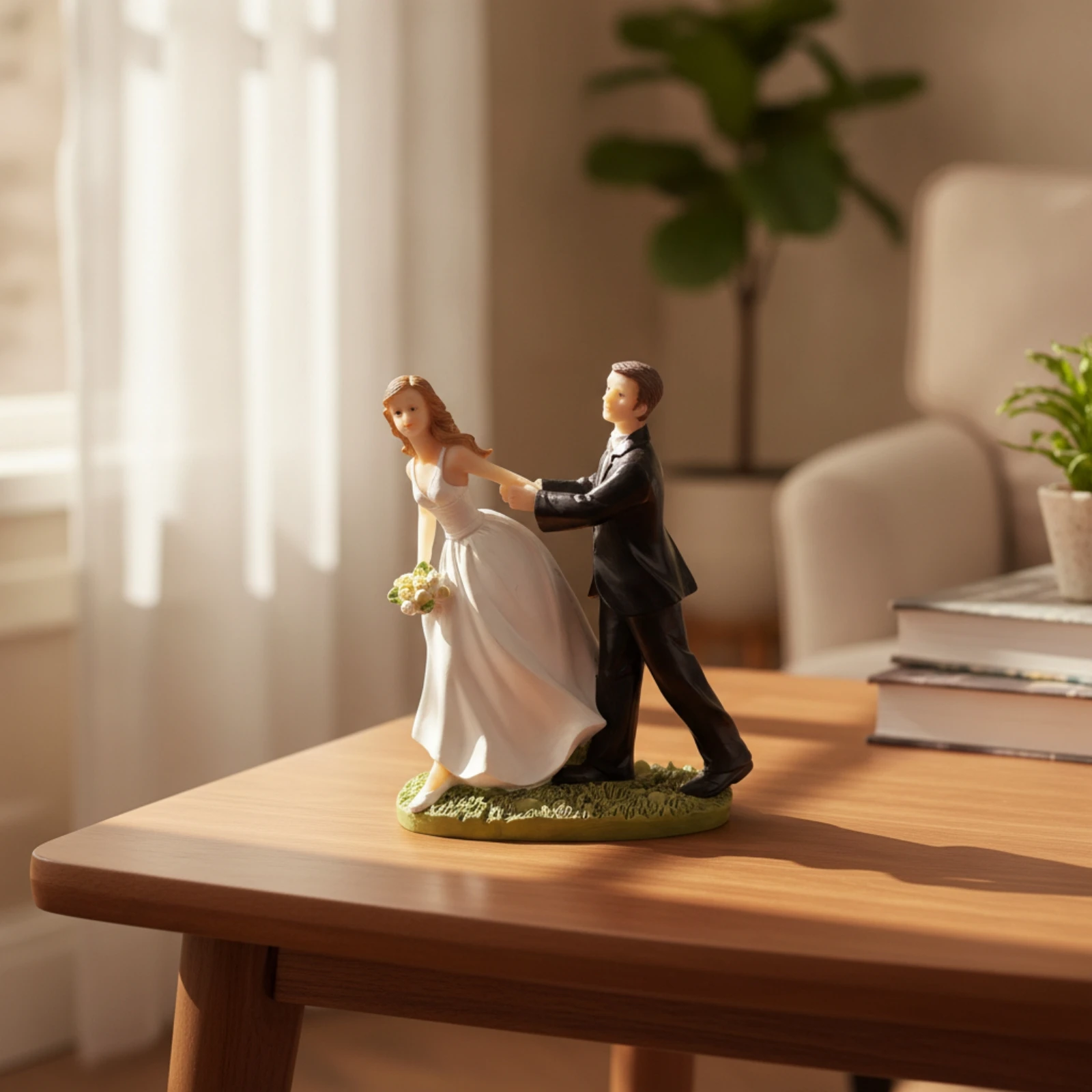 Wedding Cake Topper Classic Bride and Groom Figurine Cake Topper with Base Elegant Ornament Detailed for Newlyweds
