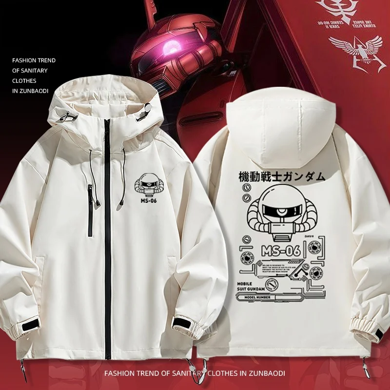 

Мужская ветрозащитная повседневная толстовка с капюшоном и молнией, дизайн MS06, коллаборация с аниме, полиэстер...