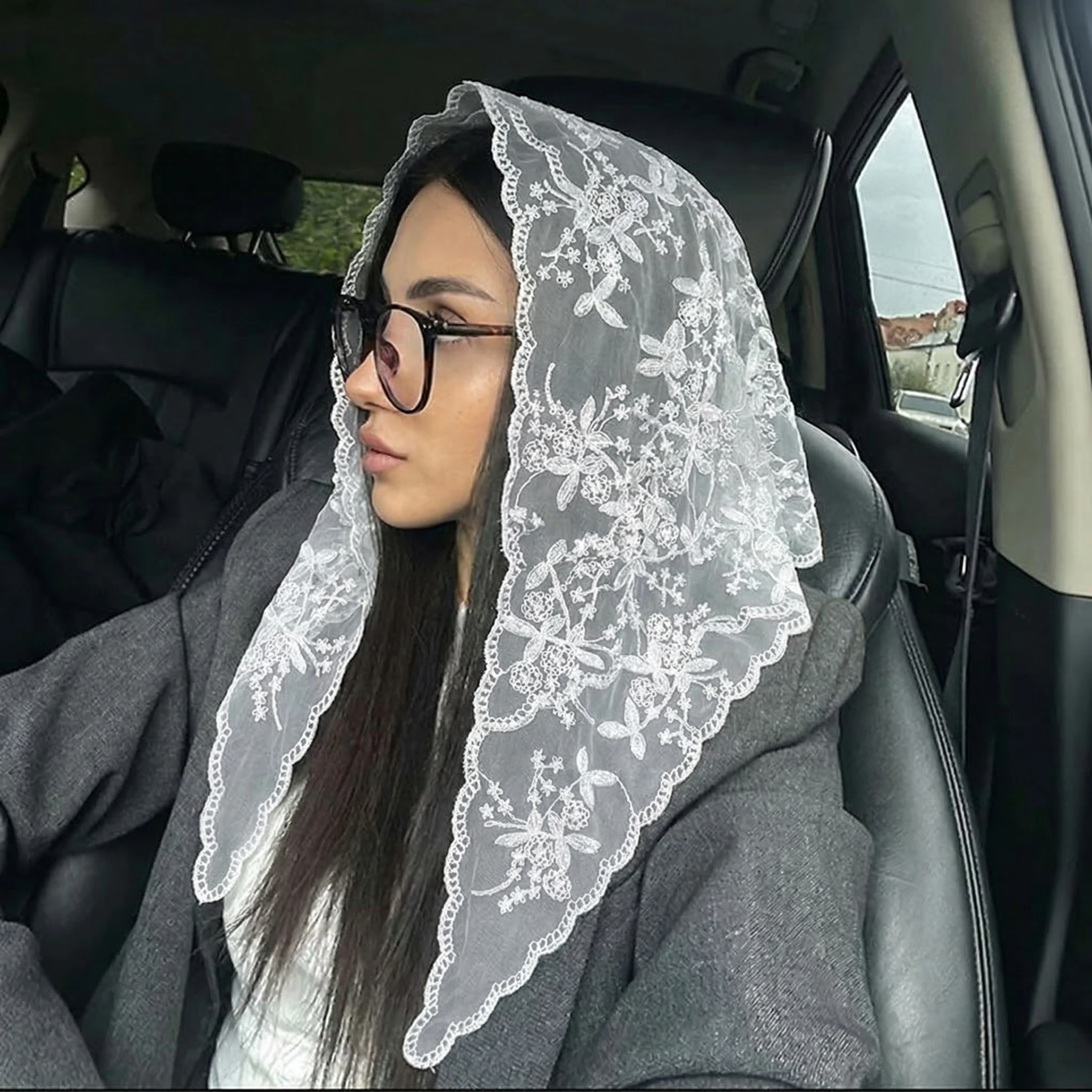Women Lace Triangle Scarf Sweet Girls Sunscreen Scarf Spring Summer French Beach Style Hair Tie Vintage Female Lady Muslim Hijab image 4