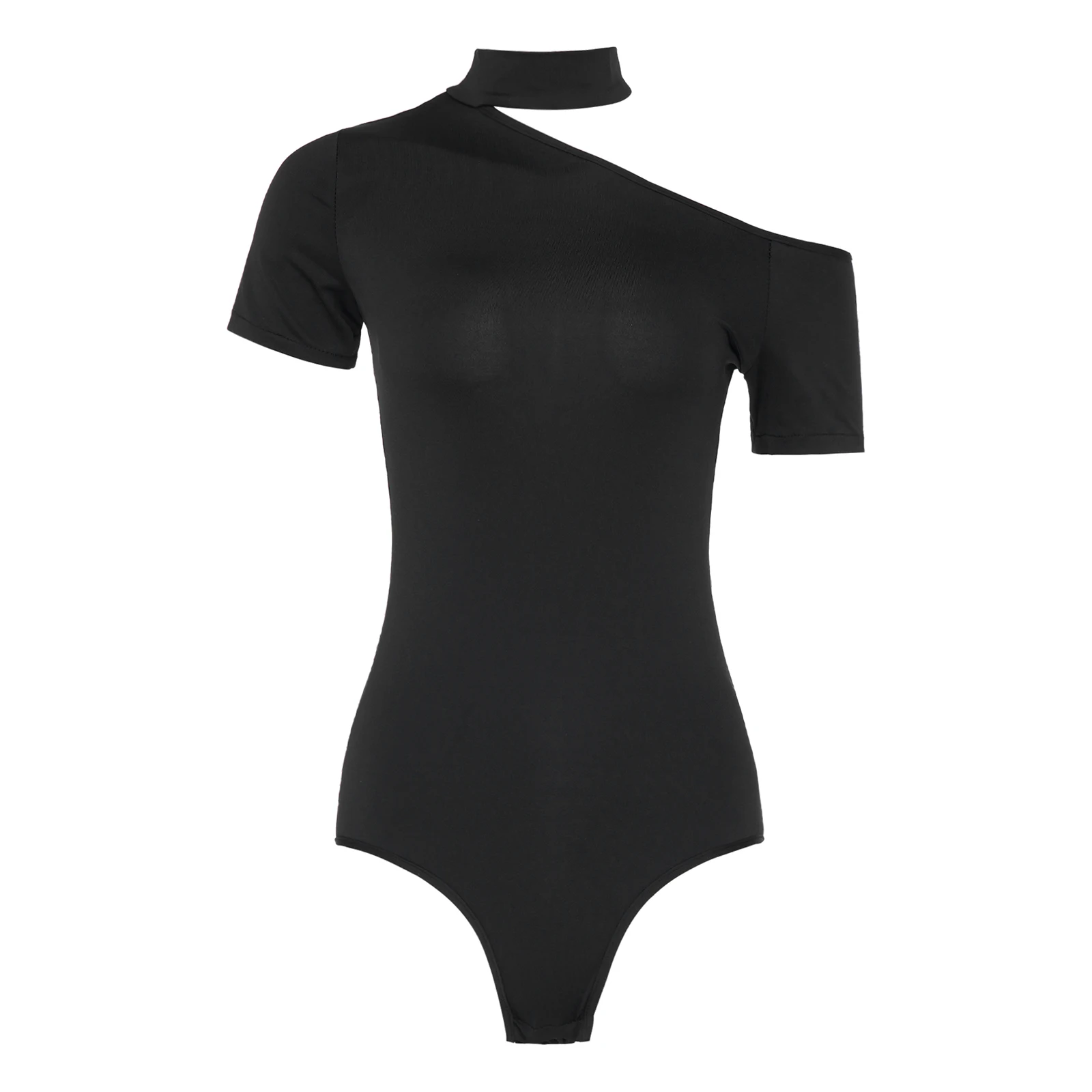 

Womens Latin Dance Bodysuit Choker Neck Off Shoulder Short Sleeve Buttoned Crotch Leotard Jumpsuit for Tango Cha-cha Training