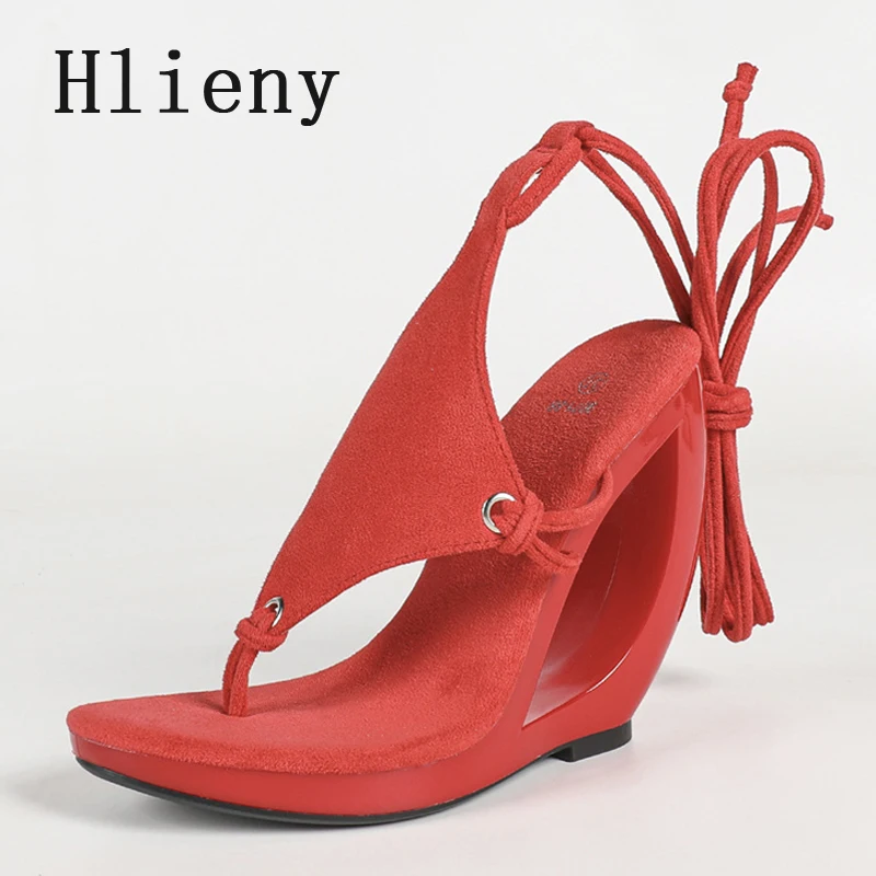 Модные женские босоножки Hlieny на танкетке с вырезами, сексуальные, с ремешком на щиколотке, на высоком каблуке, для летних вечеринок, Zapatos De Mujer