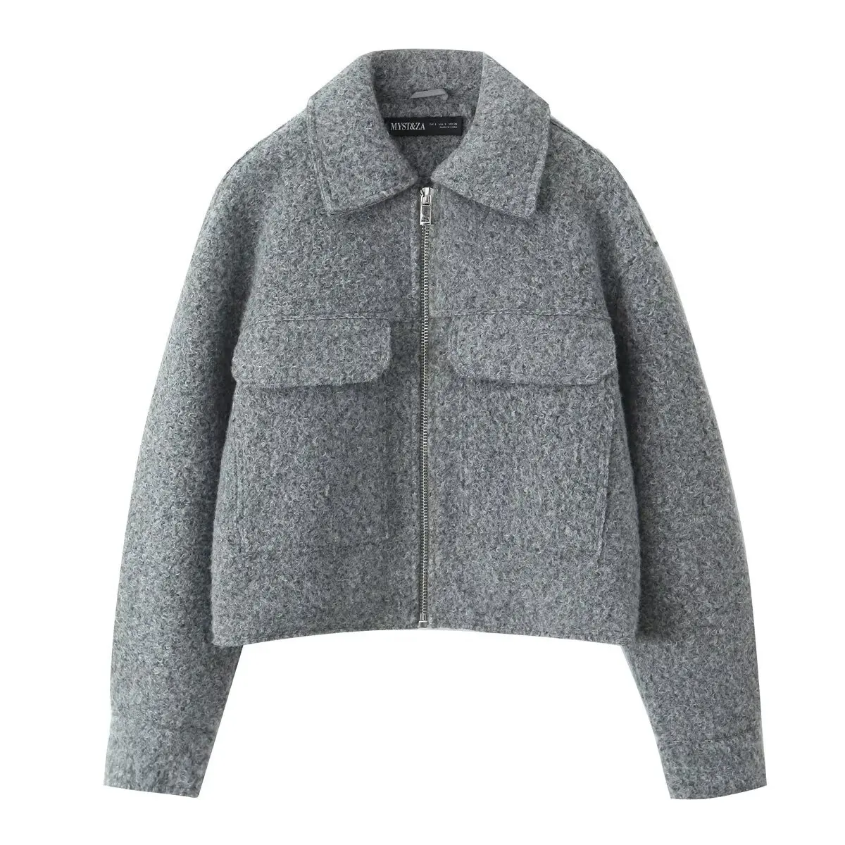 Herfst Winter Nieuwe Sle Dames Casual Parel Wollen ort Jaet Jas Pure Kleur 30288 Faionable Europees Design Polyeste...