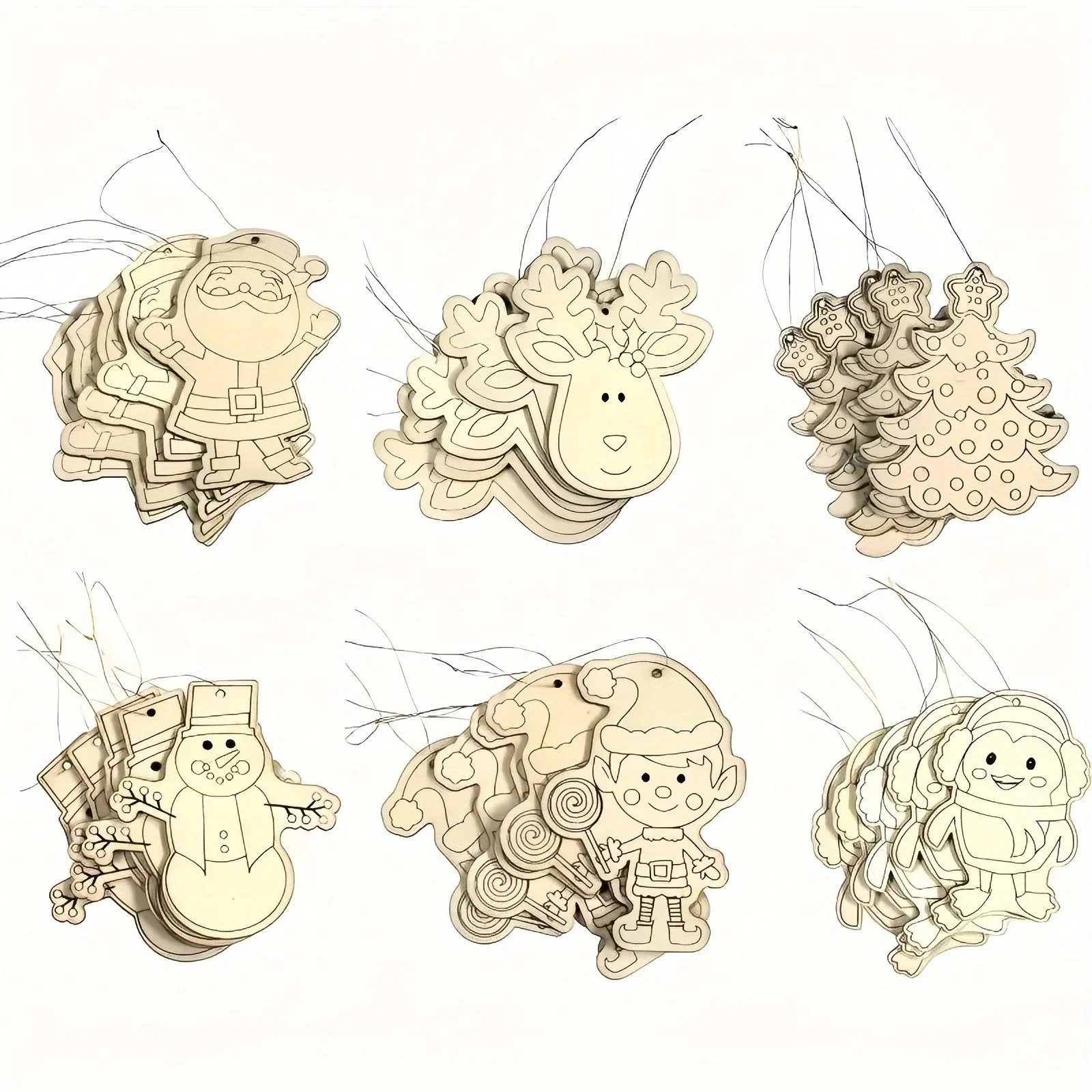 12 قطعة عيد الميلاد زخرفة خشبية الكرتون ثلج/سانتا/شجرة غير مصبوغ قلادة معلقة لنويل الطرف الديكور دهان داي هدية #1