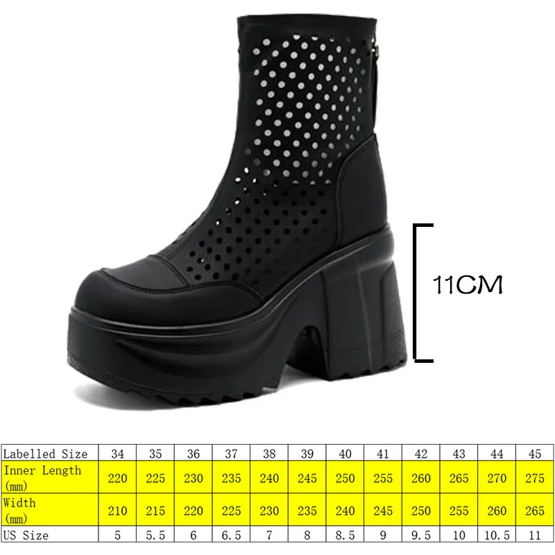 Fujin 11cm Hollow Genuine Leather Summer Fashion Sandals Casual Knee High Ankle Boots Breathable Wedge Platform Wedge ZIP Shoes