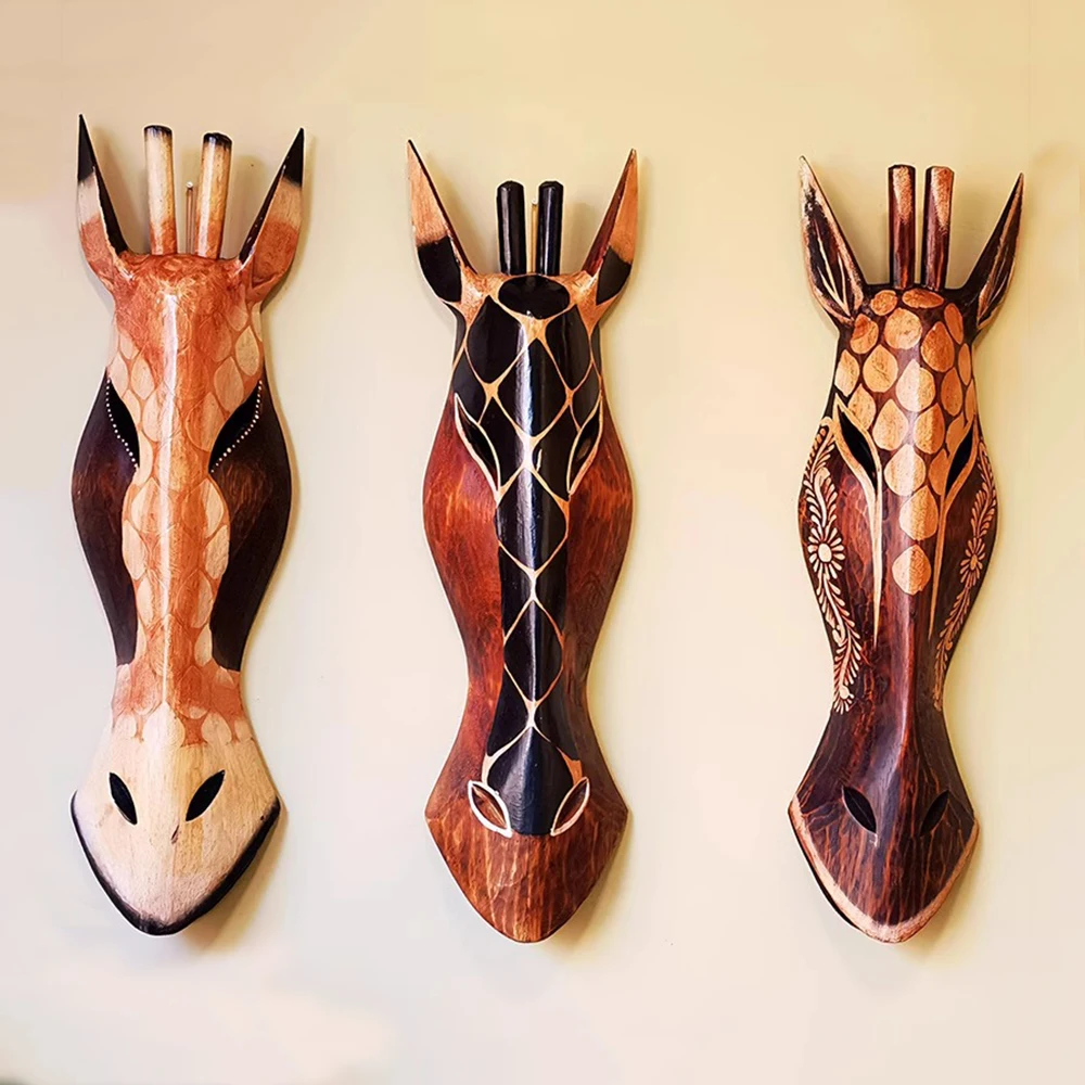 

Bali style wooden carving mask pendant, Bar wall decorations, Zebra Deer Mask, Homestay wall hanging, Wooden carving decorations