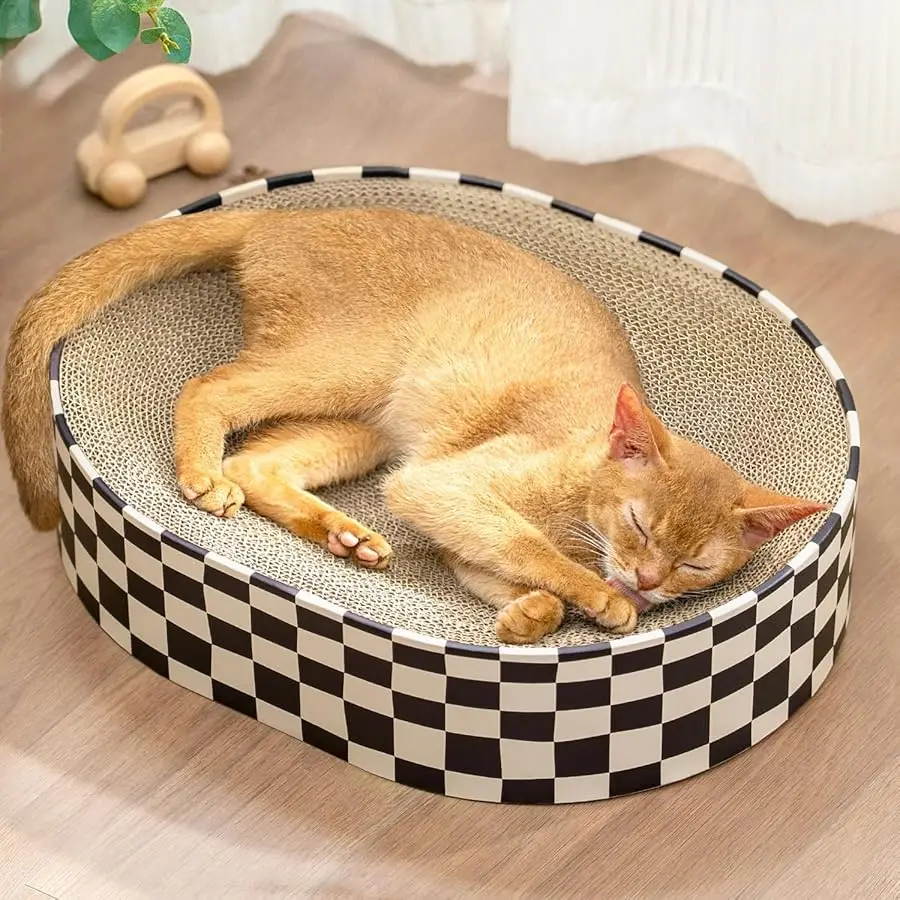 

Cat Scratcher Cardboard,2 in 1 Oval Cat Scratch Pad Bowl for Indoor Kitty Grinding Claw,Round Kittens Scratching Board Corrugate