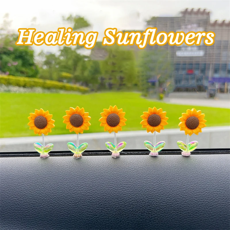 1/ 5PCS  Cute Shaking Head toy  for Car Dashboard Decor Sunflower Car Center Console Rearview Mirror Decoration