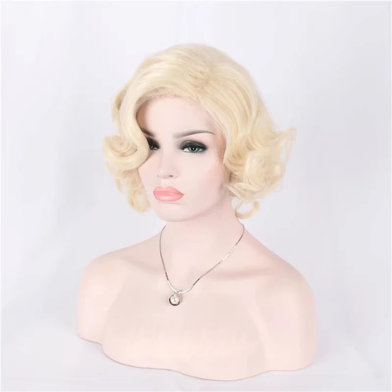 Synthetic Short Curly Hair Blonde Mixed Wig Female 1950s Wigs 60s Cosplay Wig Halloween Costume for Women