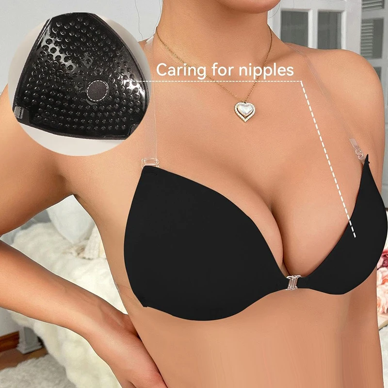 1 Pair Adhesive Strapless Bra for Women Sticky Invisible Push up Silicone Bra for Backless Dress 2025 Upgraded Clasp Bras