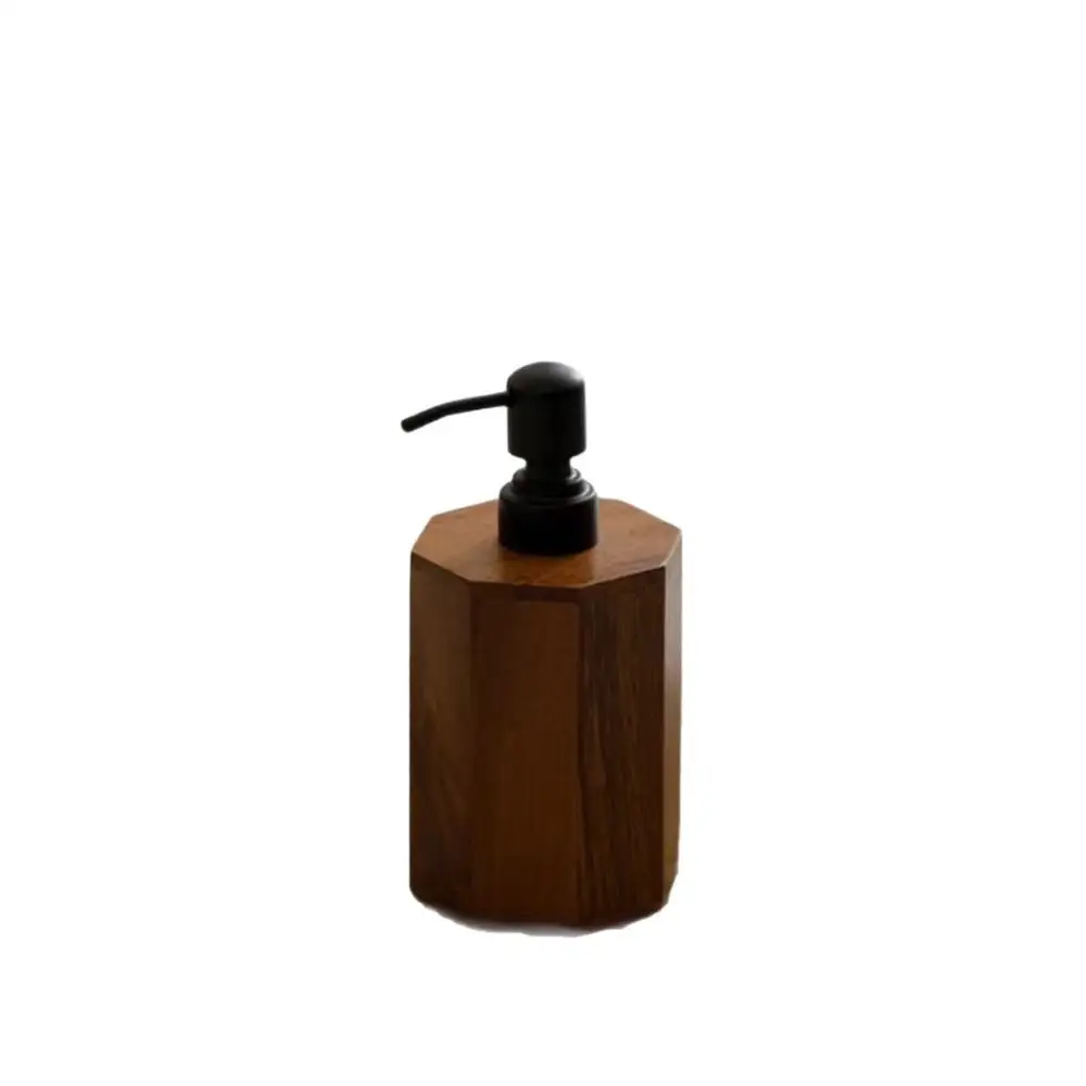 Elegant Walnut Wood Look Soap Dispenser Refillable Lotion Bottle Bathroom Accessory Shampoo Shower Gel Storage Holder