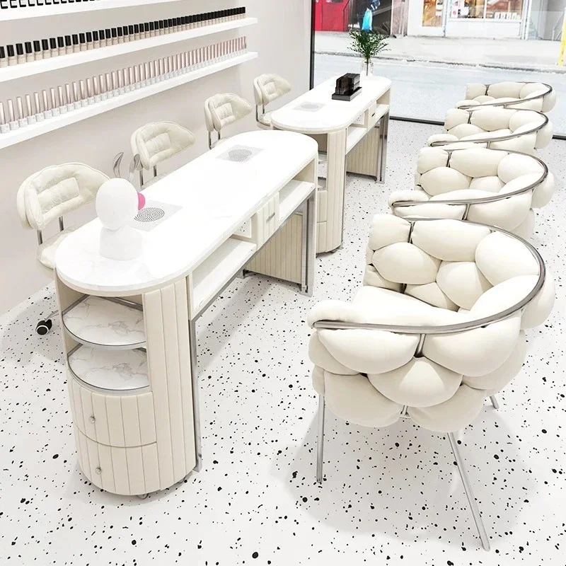 Northern Europe Nail Tables Modern Cream Style Creativity Design Manicure Tables Vacuum Cleaner Salon Furniture Tavolo FYNT