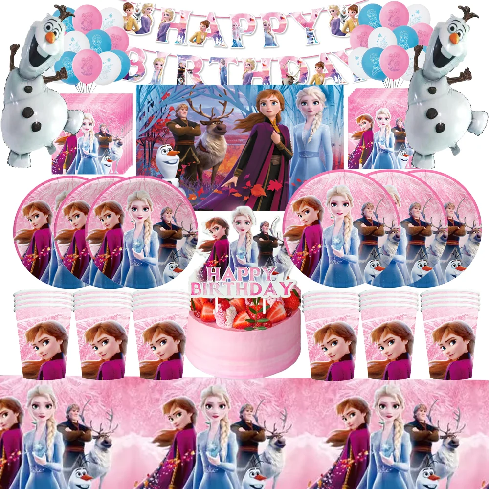 Decoración de Fiesta de Cumpleaños de la Princesa Elsa de Frozen Rosa, Globos, Mantel, Platos, Vasos, Artículos para Fiestas de Baby Shower