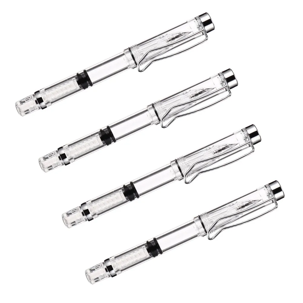 4Pcs Ink Absorber Fountain Pen Transparent Refillable Professional Writing Pen for Students Teachers Office Staff School
