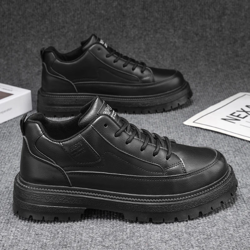 Men's Spring Kitchen Work Waterproof Non-slip Safety Shoes Casual Leather Sports Black  Boots Fashionable Youth Trend