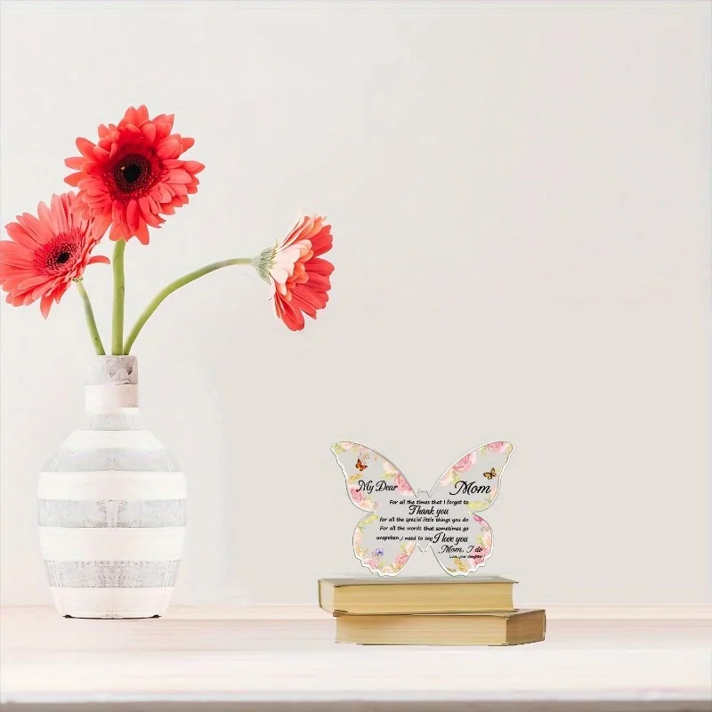 تذكار أكريليك على شكل فراشة - هدية عيد ميلاد فريدة من نوعها (الابنة/الابن إلى الأم)، مثالية للعطلات